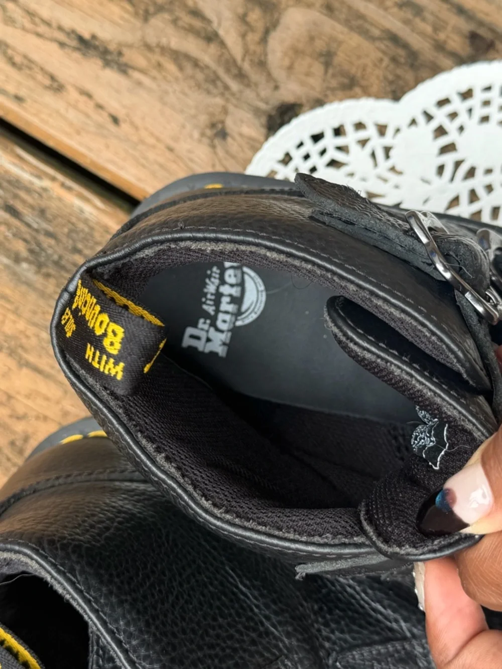 Dr. Martens Black Leather Buckle Ankle Boots with Yellow Tag